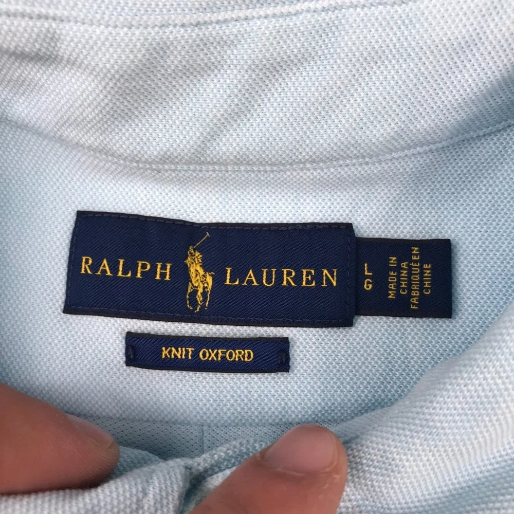 Ralph Lauren Knit Oxford Shirt Mens L Blue Swordfish Embroidery Button Down